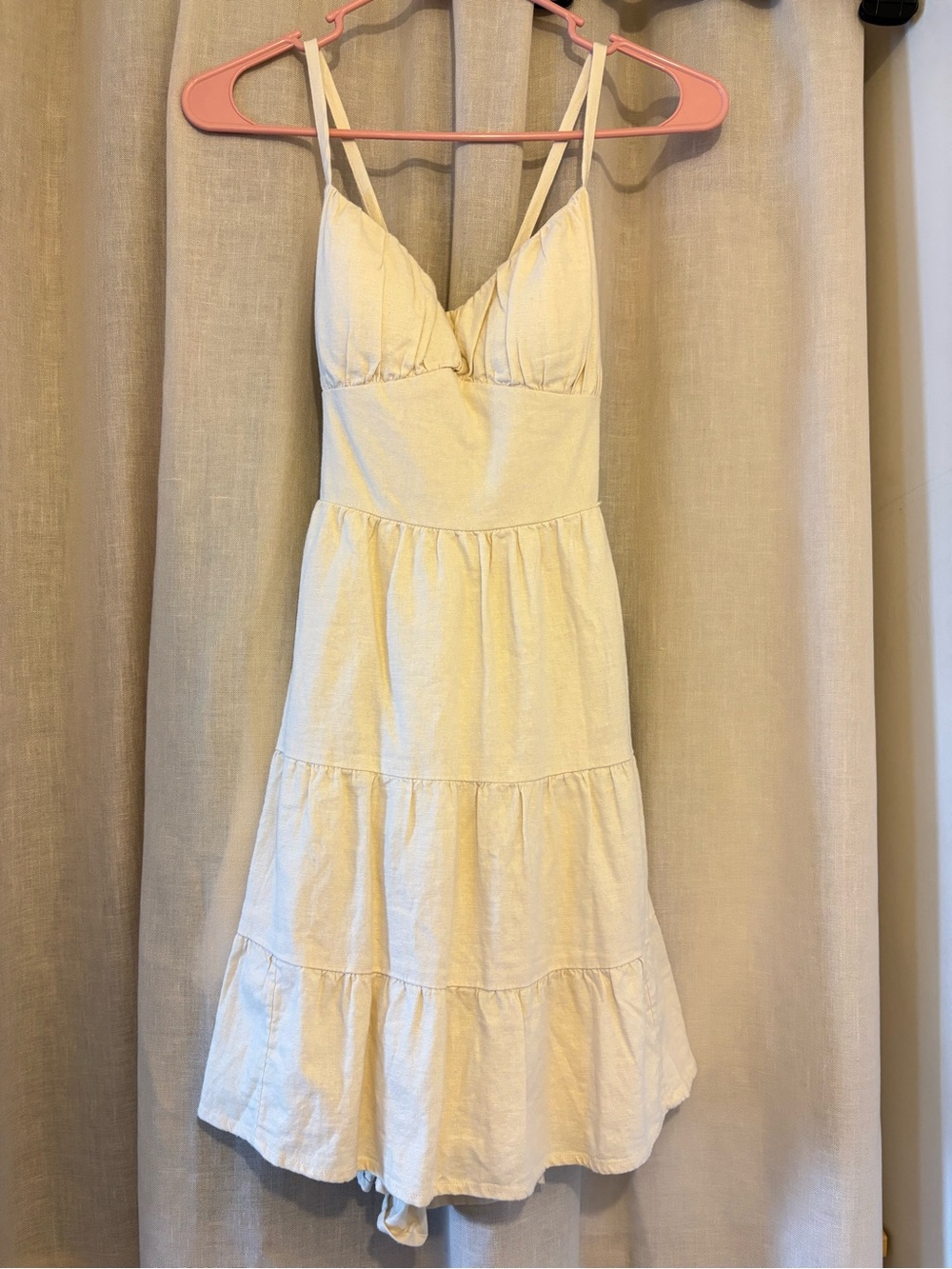 Hollister Light Cream Tiered Mini Dress with Spaghetti Straps